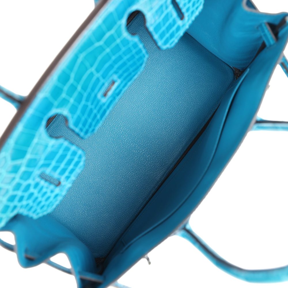 Pre-owned Hermes Birkin 30 Bleu Izmir Shiny Niloticus Crocodile Palladium Hardware - Image 8