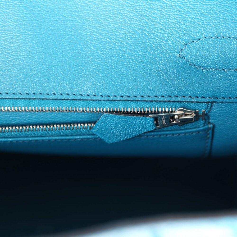 Pre-owned Hermes Birkin 30 Bleu Izmir Shiny Niloticus Crocodile Palladium Hardware - Image 9