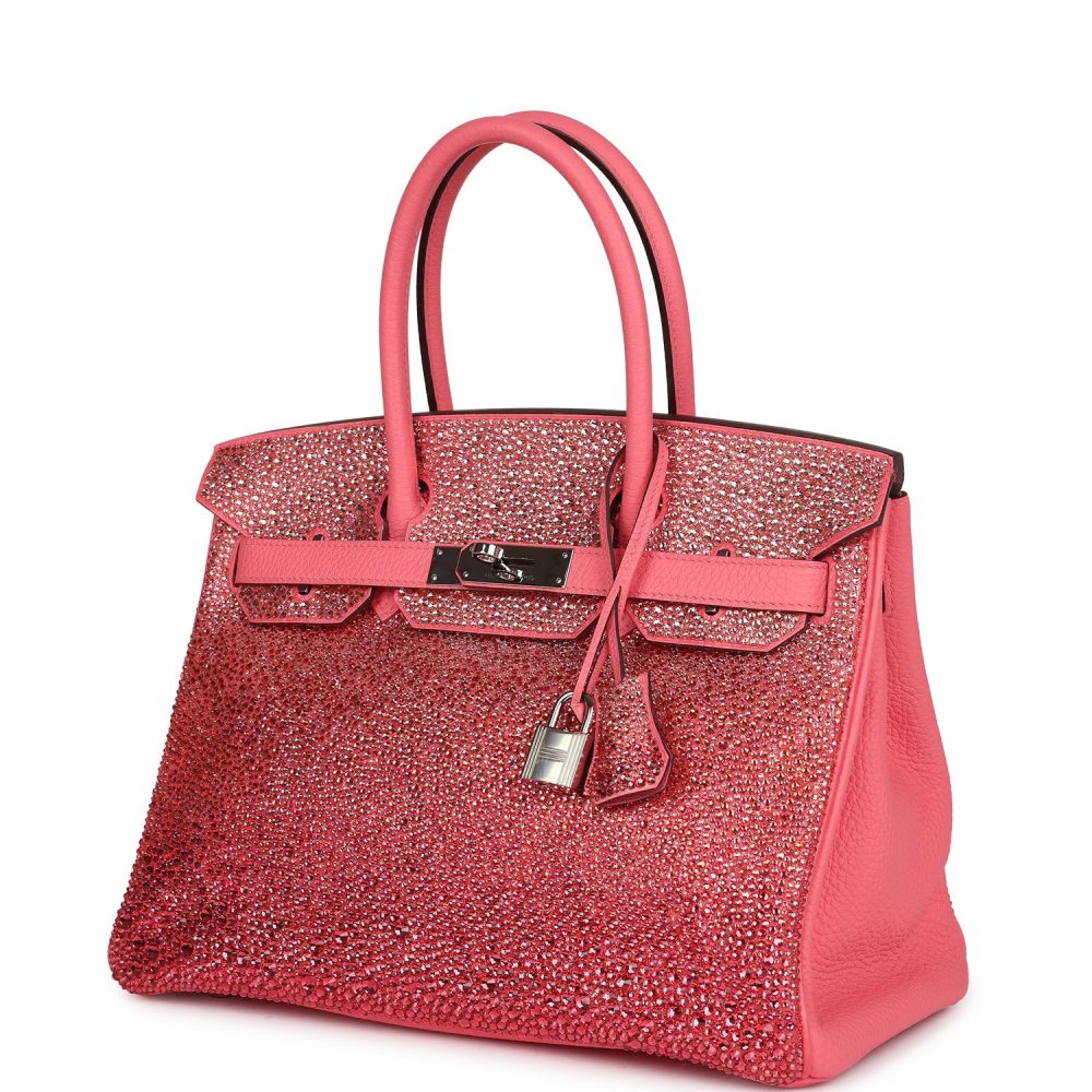 Custom Ombre Swarovski Crystal Hermes Birkin 30 Rose Azalee Clemence Palladium Hardware - Image 5