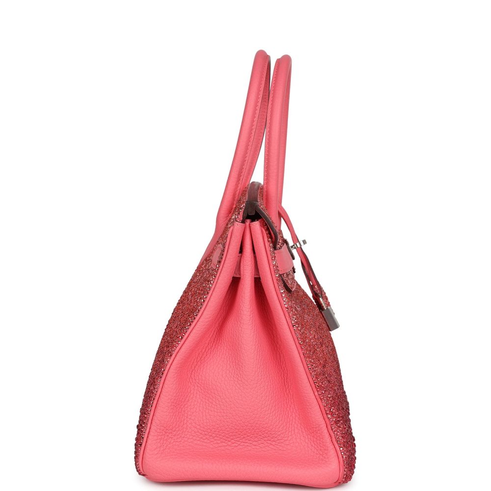 Custom Ombre Swarovski Crystal Hermes Birkin 30 Rose Azalee Clemence Palladium Hardware - Image 3
