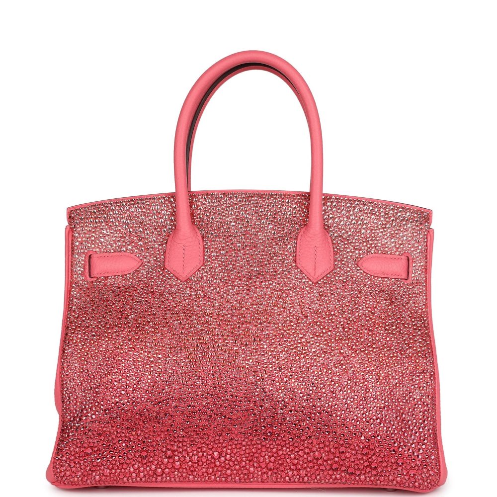 Custom Ombre Swarovski Crystal Hermes Birkin 30 Rose Azalee Clemence Palladium Hardware - Image 4