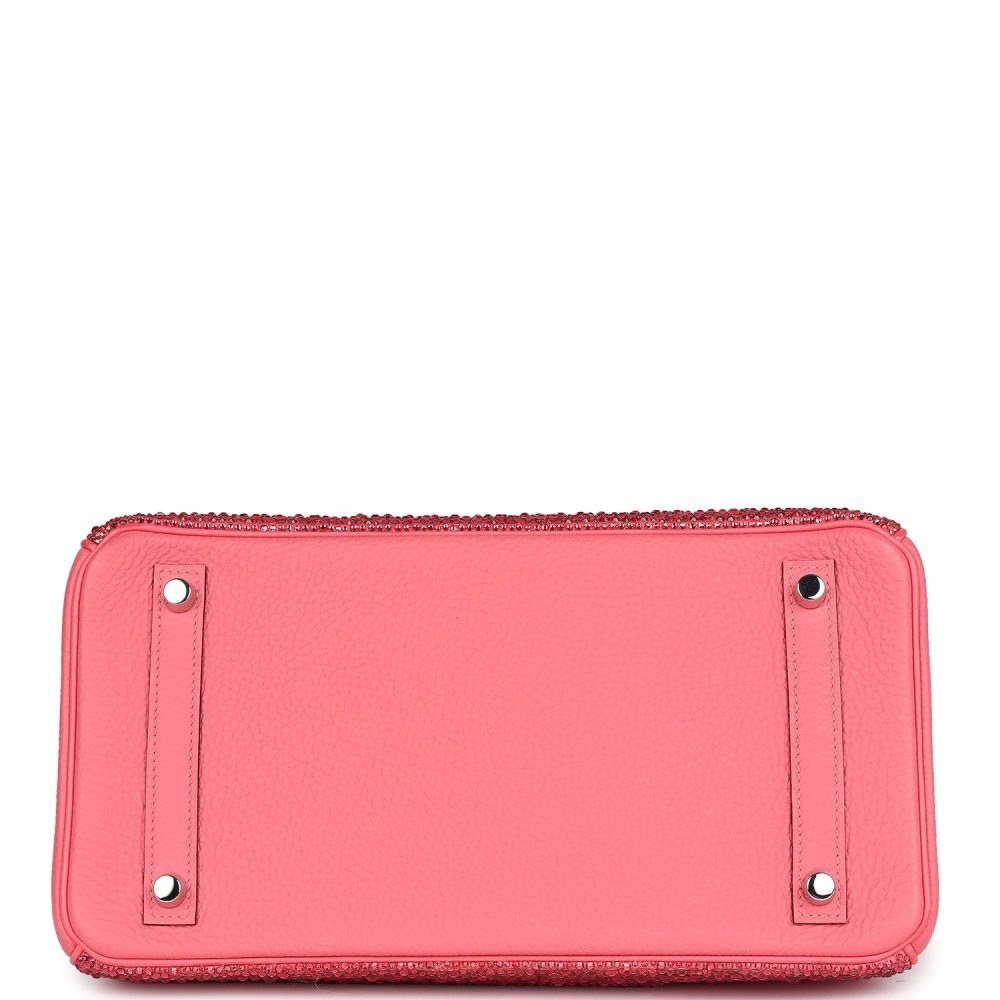 Custom Ombre Swarovski Crystal Hermes Birkin 30 Rose Azalee Clemence Palladium Hardware - Image 6
