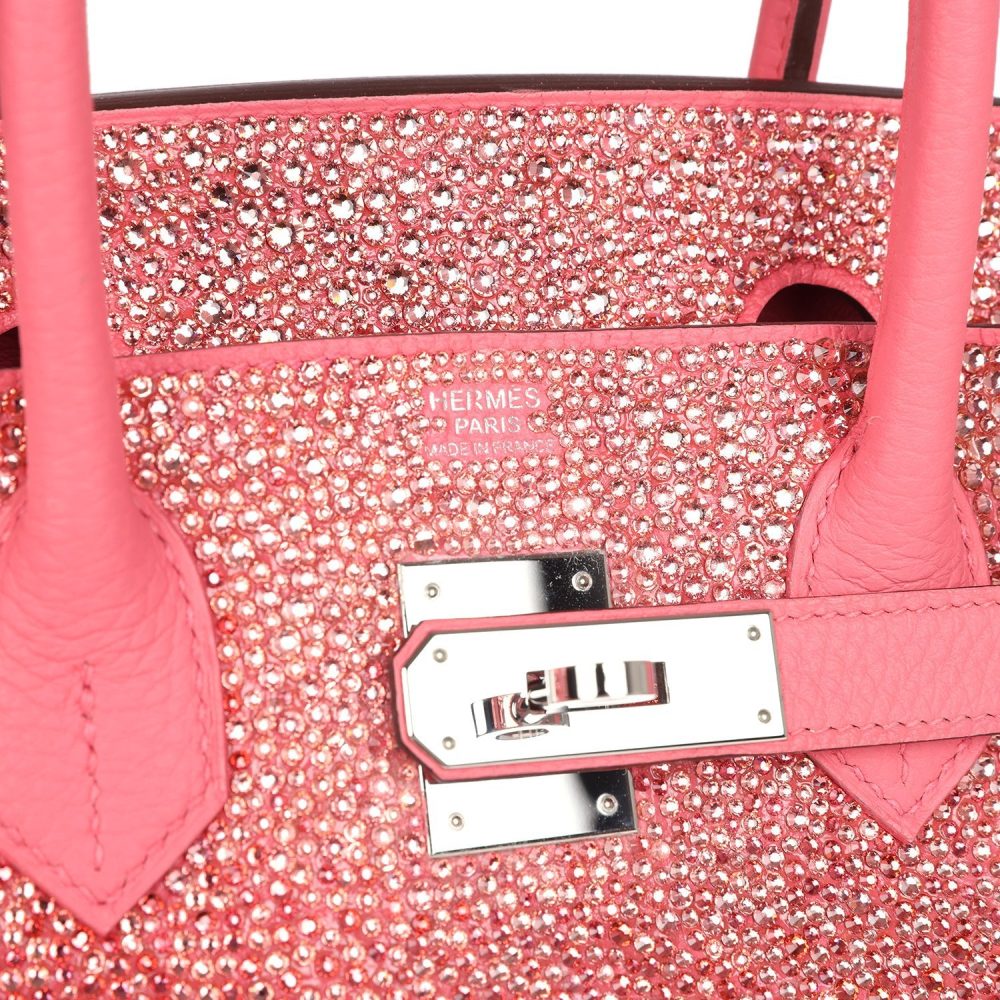 Custom Ombre Swarovski Crystal Hermes Birkin 30 Rose Azalee Clemence Palladium Hardware - Image 7