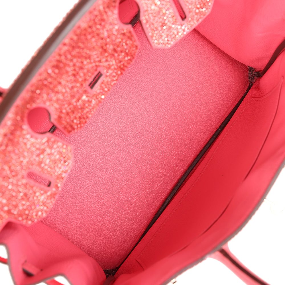 Custom Ombre Swarovski Crystal Hermes Birkin 30 Rose Azalee Clemence Palladium Hardware - Image 8