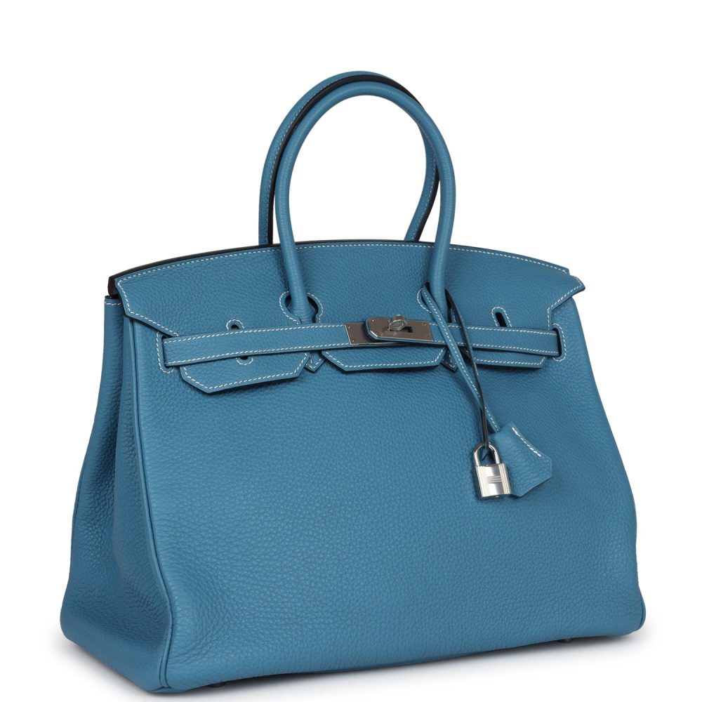 Pre-owned Hermes Birkin 35 Blue Jean Togo Palladium Hardware - Image 2