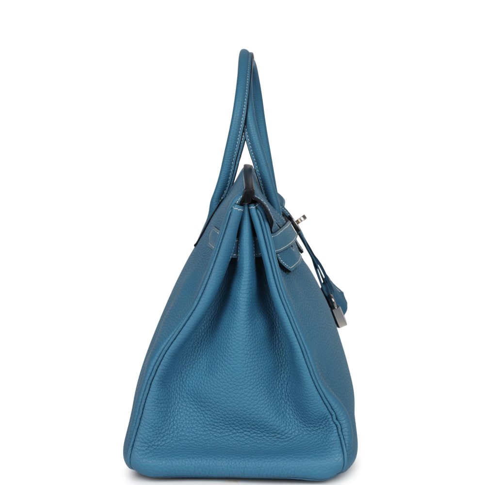 Pre-owned Hermes Birkin 35 Blue Jean Togo Palladium Hardware - Image 3