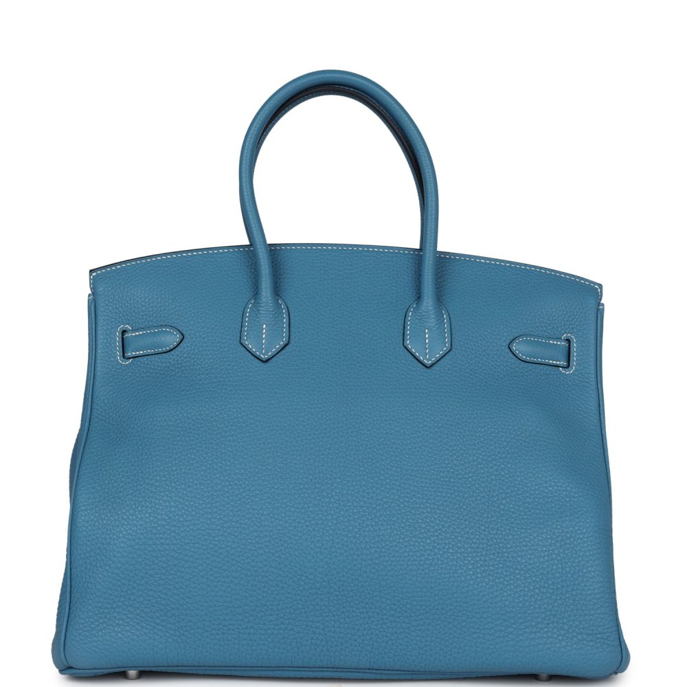 Pre-owned Hermes Birkin 35 Blue Jean Togo Palladium Hardware - Image 4