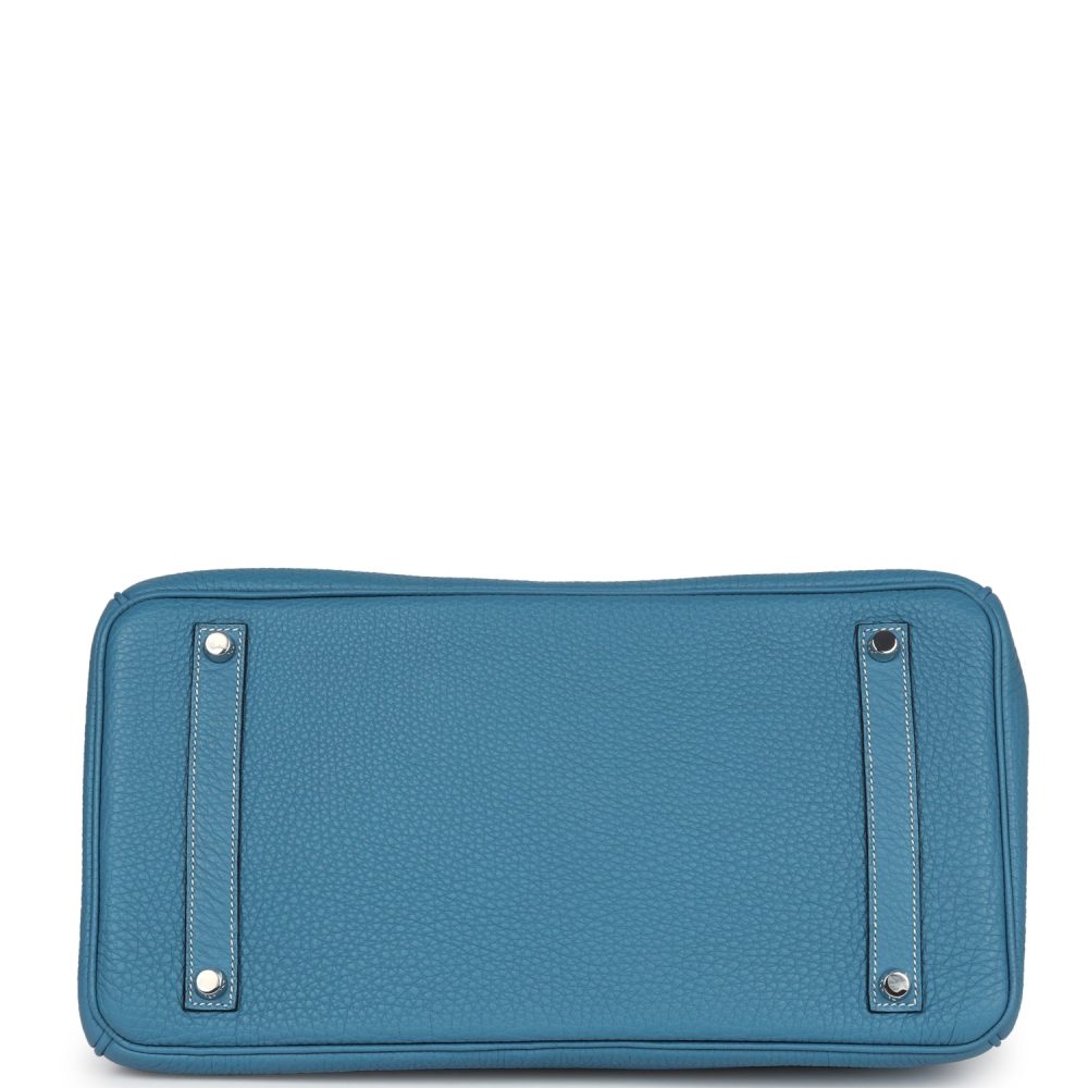 Pre-owned Hermes Birkin 35 Blue Jean Togo Palladium Hardware - Image 6