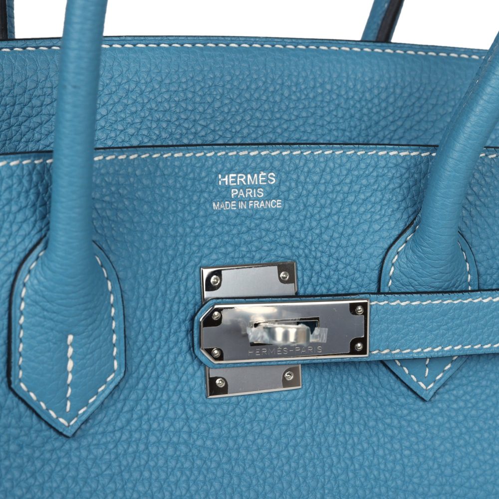 Pre-owned Hermes Birkin 35 Blue Jean Togo Palladium Hardware - Image 7