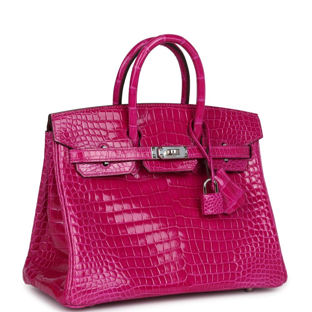 Hermes Birkin 25 Rose Sheherazade Shiny Porosus Crocodile Palladium Hardware - Image 2