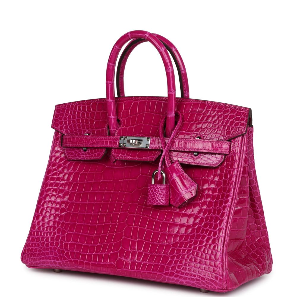 Hermes Birkin 25 Rose Sheherazade Shiny Porosus Crocodile Palladium Hardware - Image 3