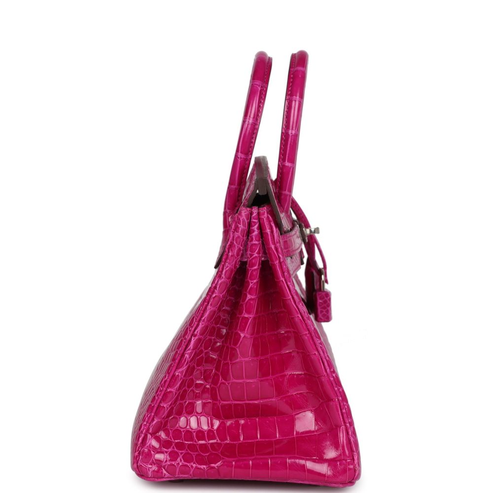 Hermes Birkin 25 Rose Sheherazade Shiny Porosus Crocodile Palladium Hardware - Image 4