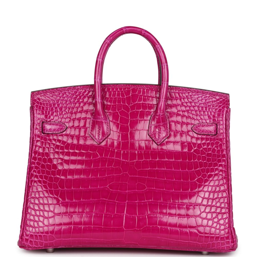 Hermes Birkin 25 Rose Sheherazade Shiny Porosus Crocodile Palladium Hardware - Image 5