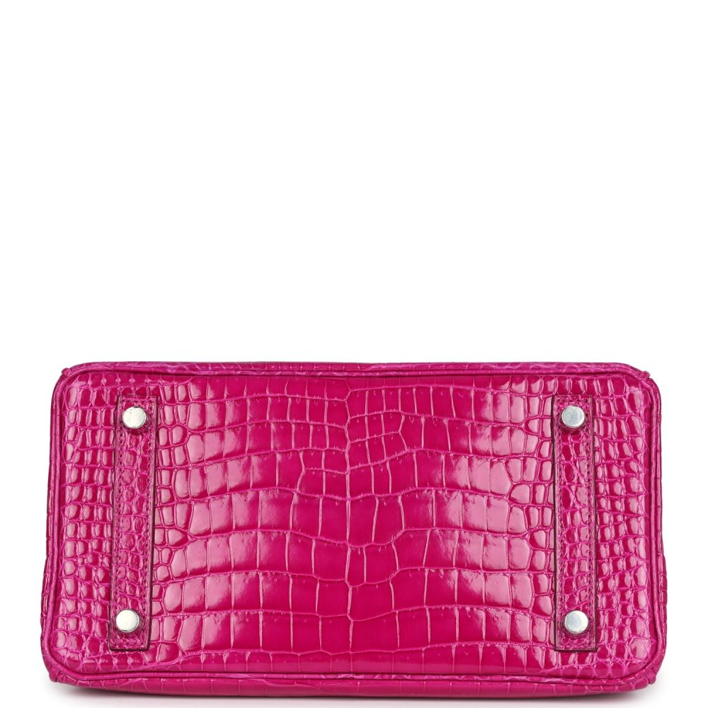 Hermes Birkin 25 Rose Sheherazade Shiny Porosus Crocodile Palladium Hardware - Image 6