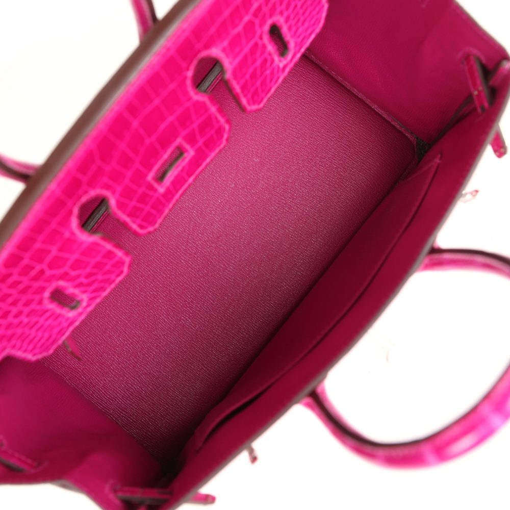 Hermes Birkin 25 Rose Sheherazade Shiny Porosus Crocodile Palladium Hardware - Image 8