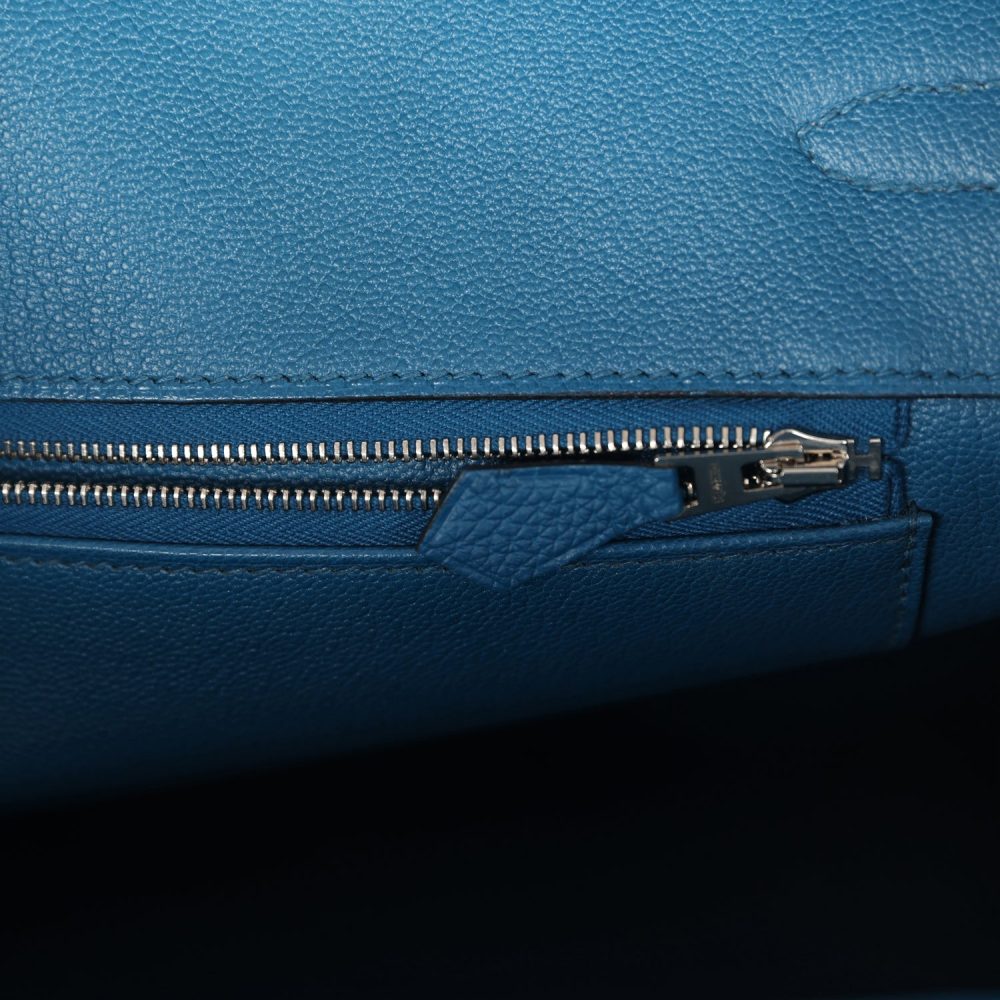 Pre-owned Hermes Birkin 35 Bleu de Galice Togo Palladium Hardware - Image 9