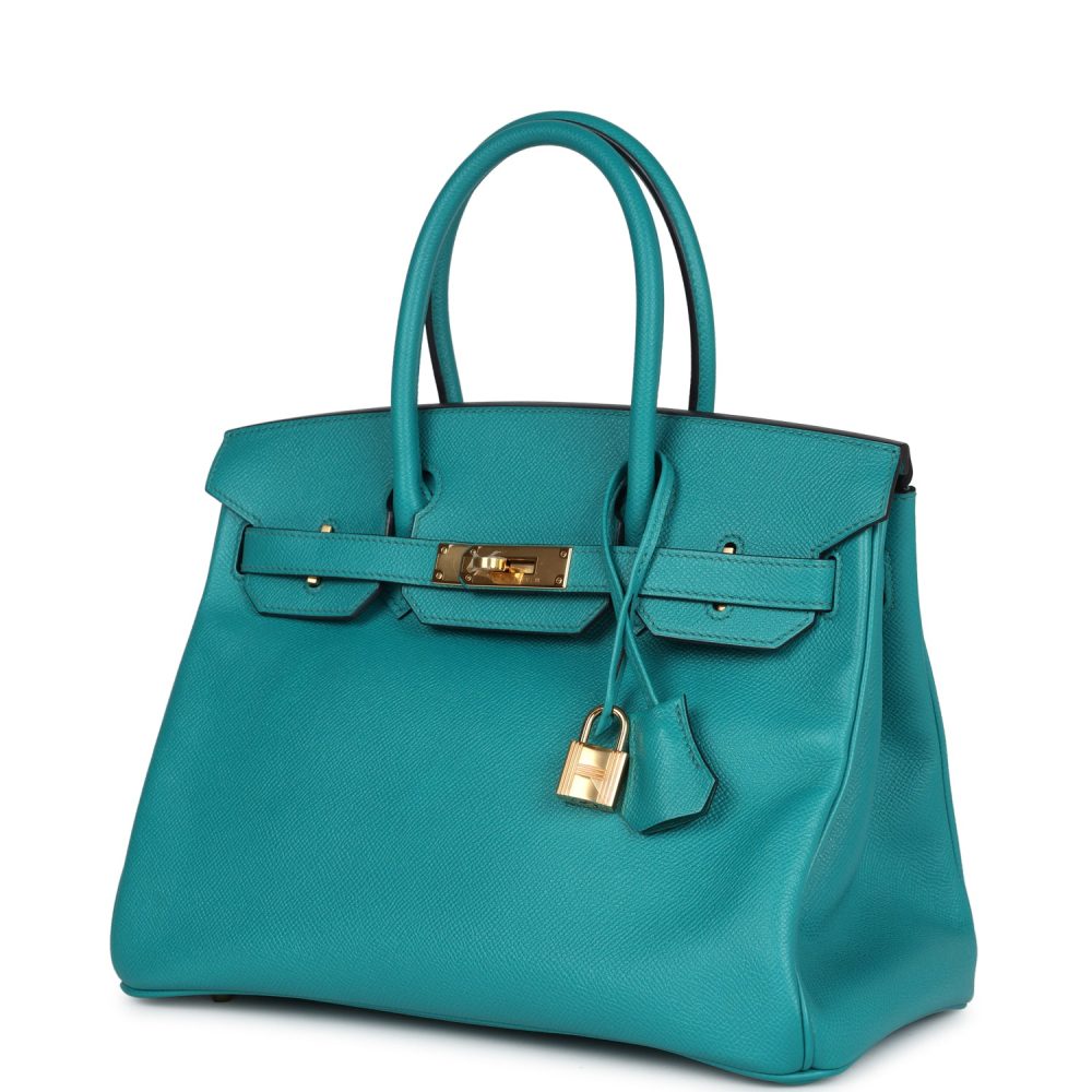 Pre-owned Hermes Special Order (HSS) Birkin 30 Bleu Paon Epsom Gold Hardware - Image 5