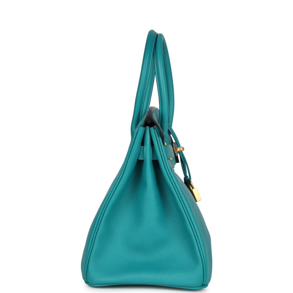 Pre-owned Hermes Special Order (HSS) Birkin 30 Bleu Paon Epsom Gold Hardware - Image 3