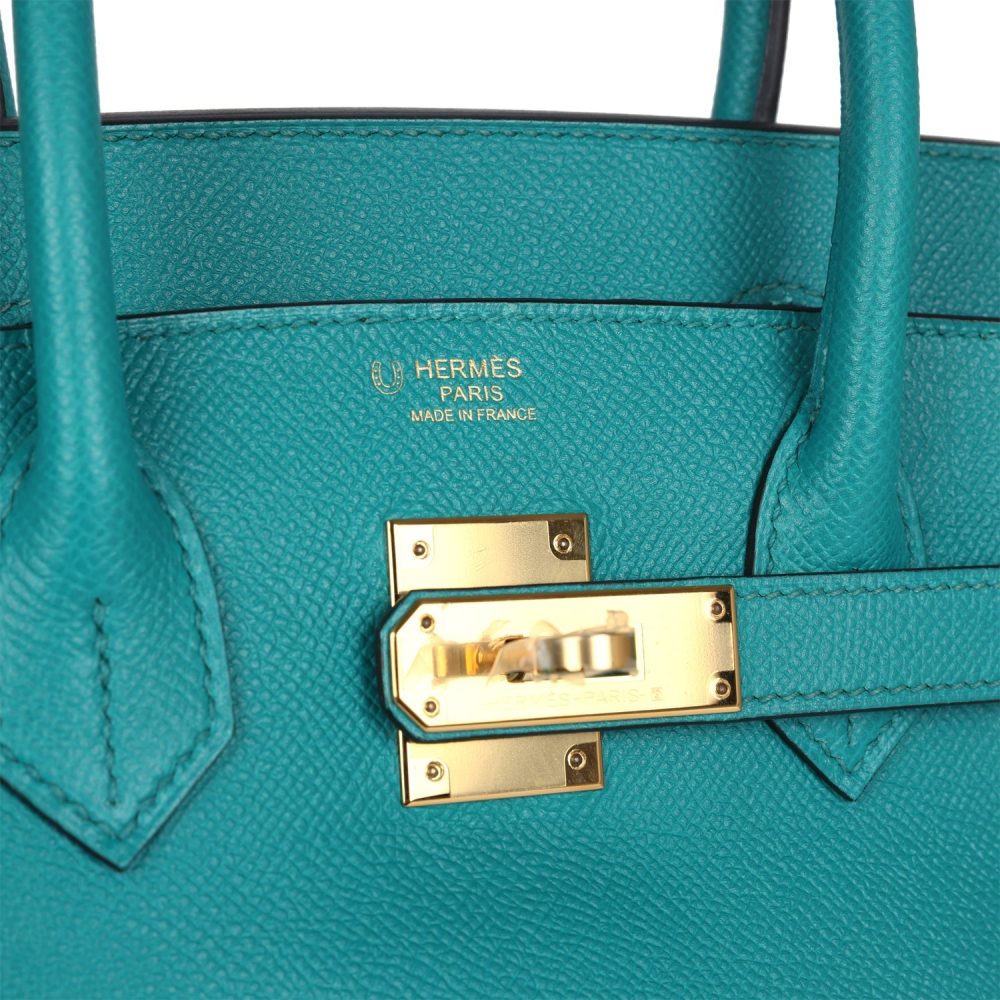 Pre-owned Hermes Special Order (HSS) Birkin 30 Bleu Paon Epsom Gold Hardware - Image 7