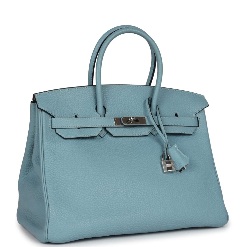 Pre-owned Hermes Birkin 35 Ciel Togo Palladium Hardware - Image 2