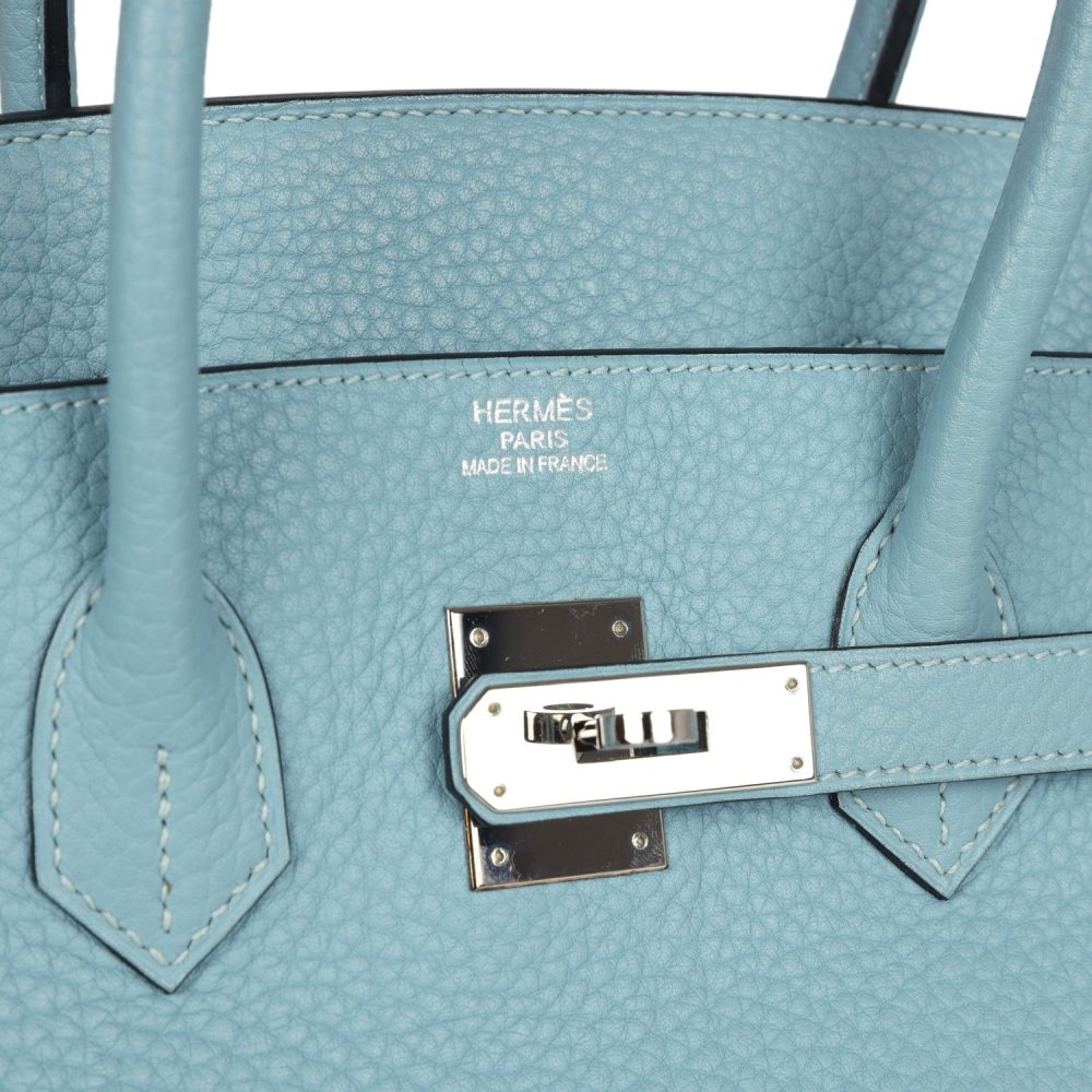 Pre-owned Hermes Birkin 35 Ciel Togo Palladium Hardware - Image 7