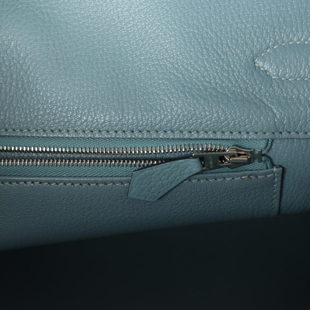 Pre-owned Hermes Birkin 35 Ciel Togo Palladium Hardware - Image 9