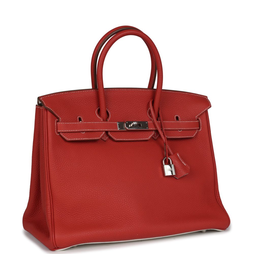 Pre-owned Hermes Birkin 35 Eclat Sanguine and White Clemence Palladium Hardware - Image 2