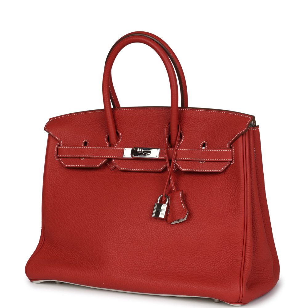 Pre-owned Hermes Birkin 35 Eclat Sanguine and White Clemence Palladium Hardware - Image 5