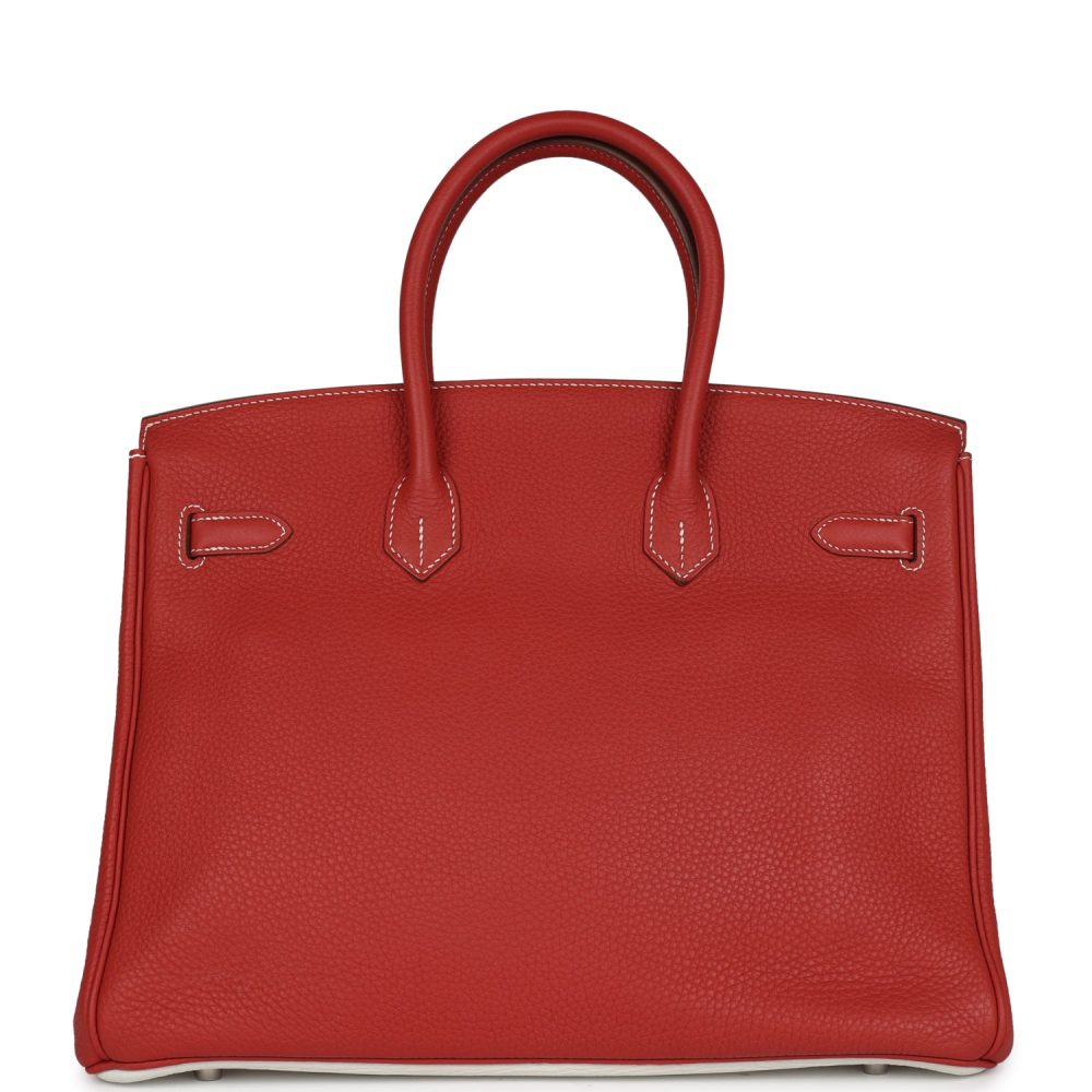 Pre-owned Hermes Birkin 35 Eclat Sanguine and White Clemence Palladium Hardware - Image 4