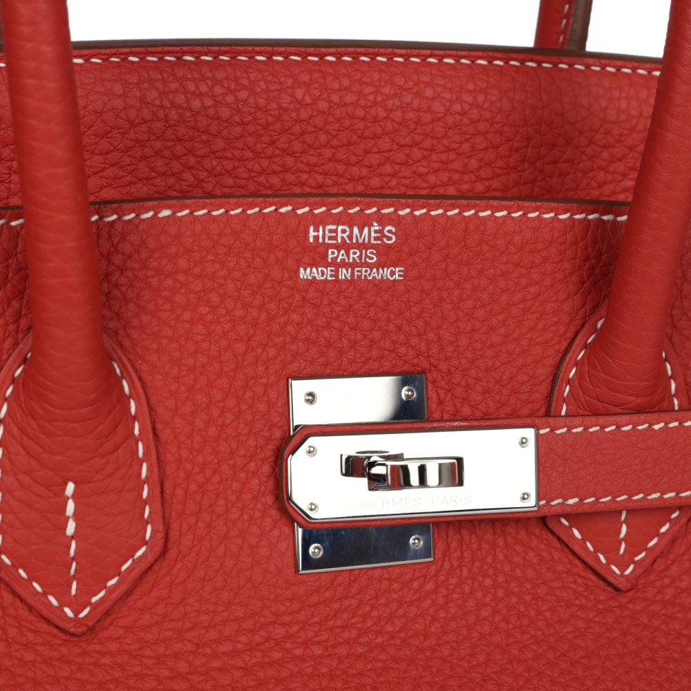 Pre-owned Hermes Birkin 35 Eclat Sanguine and White Clemence Palladium Hardware - Image 7