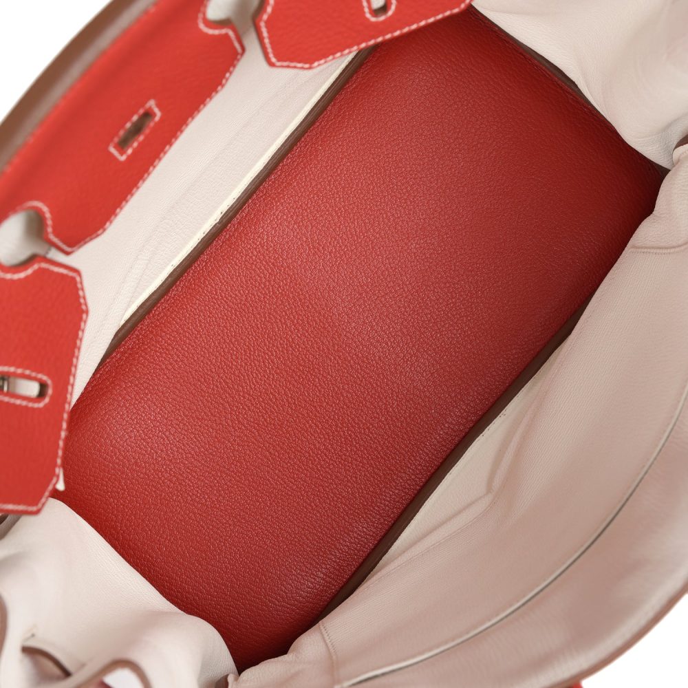 Pre-owned Hermes Birkin 35 Eclat Sanguine and White Clemence Palladium Hardware - Image 8