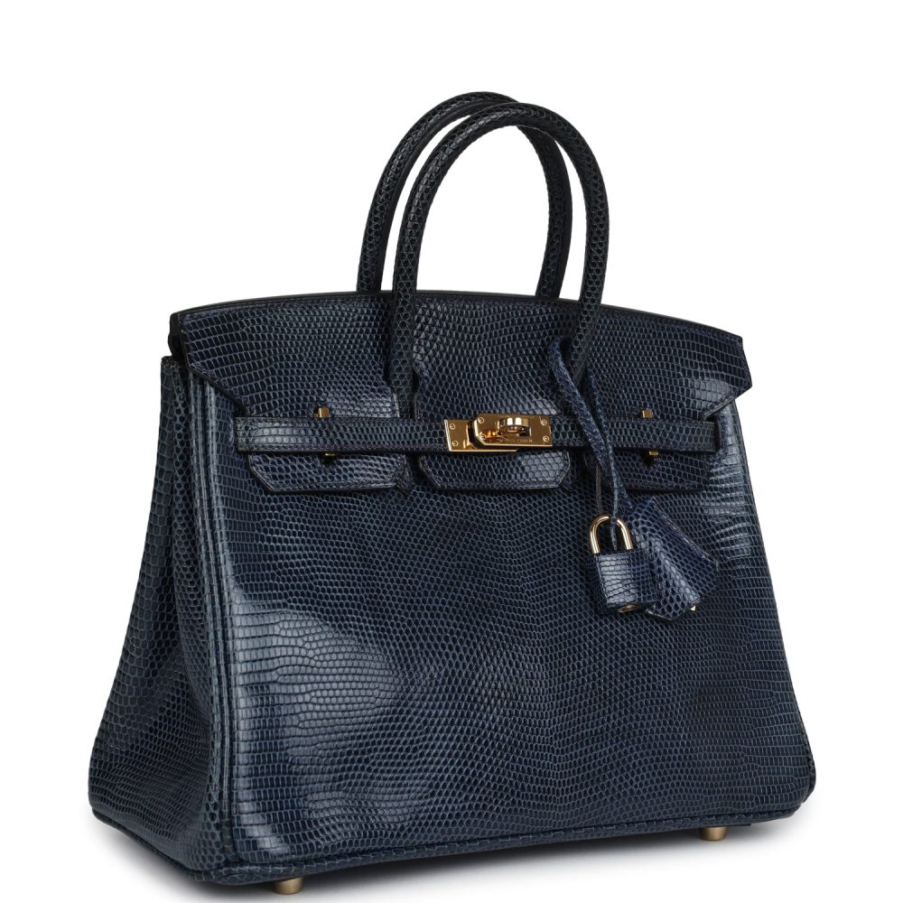 Pre-owned Hermes Birkin 25 Bleu De Malte Varanus Niloticus Lizard Gold Hardware - Image 2