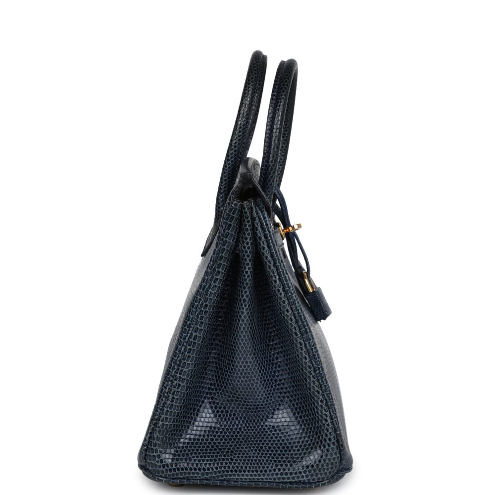 Pre-owned Hermes Birkin 25 Bleu De Malte Varanus Niloticus Lizard Gold Hardware - Image 3