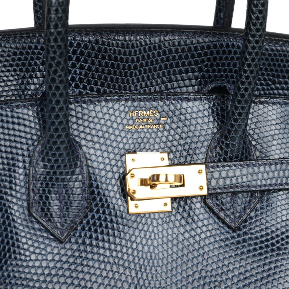 Pre-owned Hermes Birkin 25 Bleu De Malte Varanus Niloticus Lizard Gold Hardware - Image 7