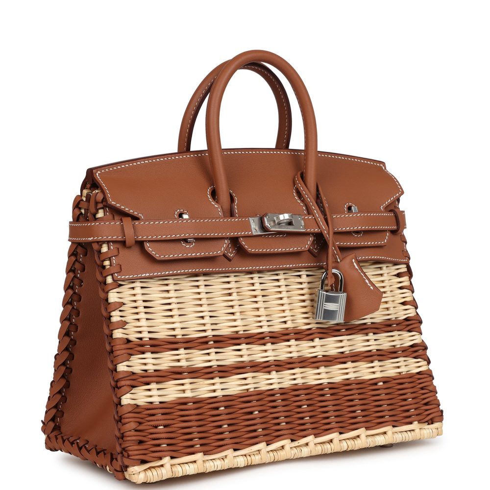 Hermes Picnic Birkin 25 Gold Swift and Stripe Wicker Palladium Hardware - Image 2