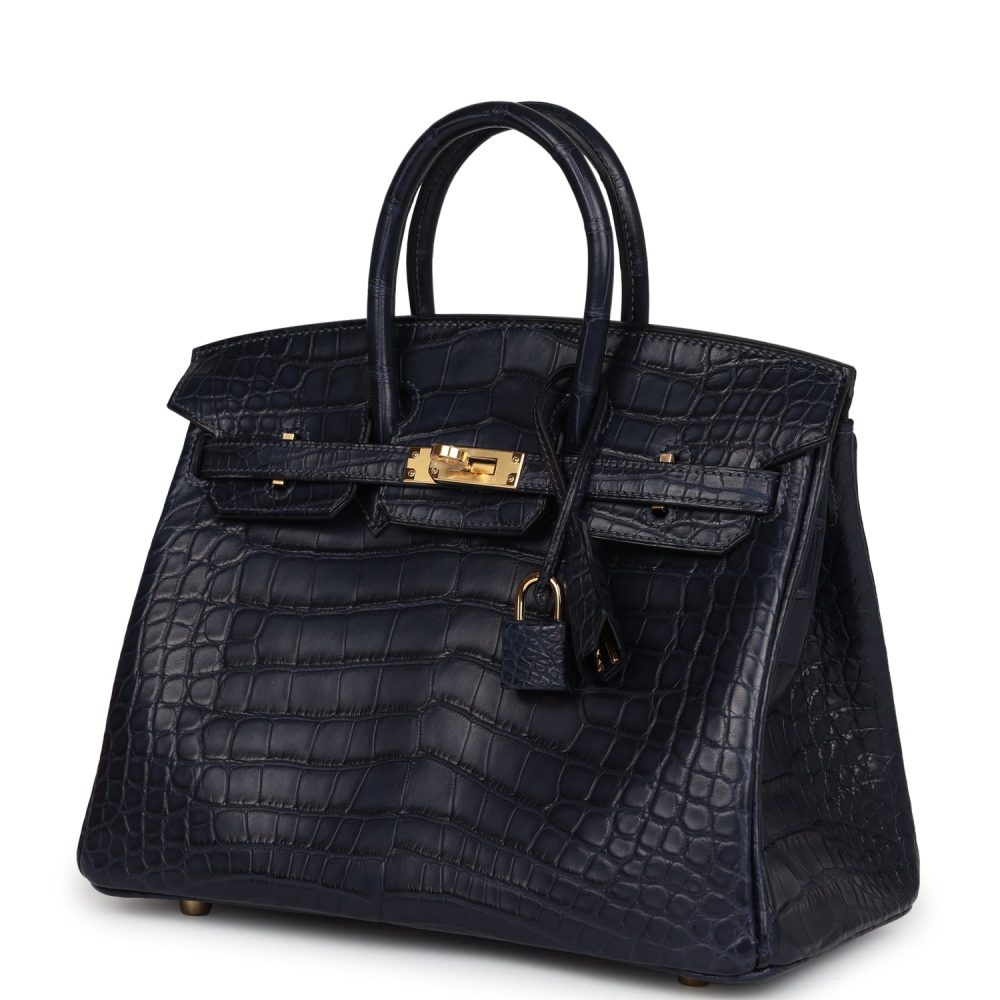 Hermes Birkin 25 Bleu Indigo Matte Alligator Gold Hardware - Image 5