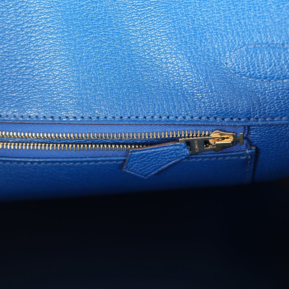 Pre-owned Hermes Birkin 35 Bleu Mykonos Shiny Porosus Crocodile Gold Hardware - Image 9