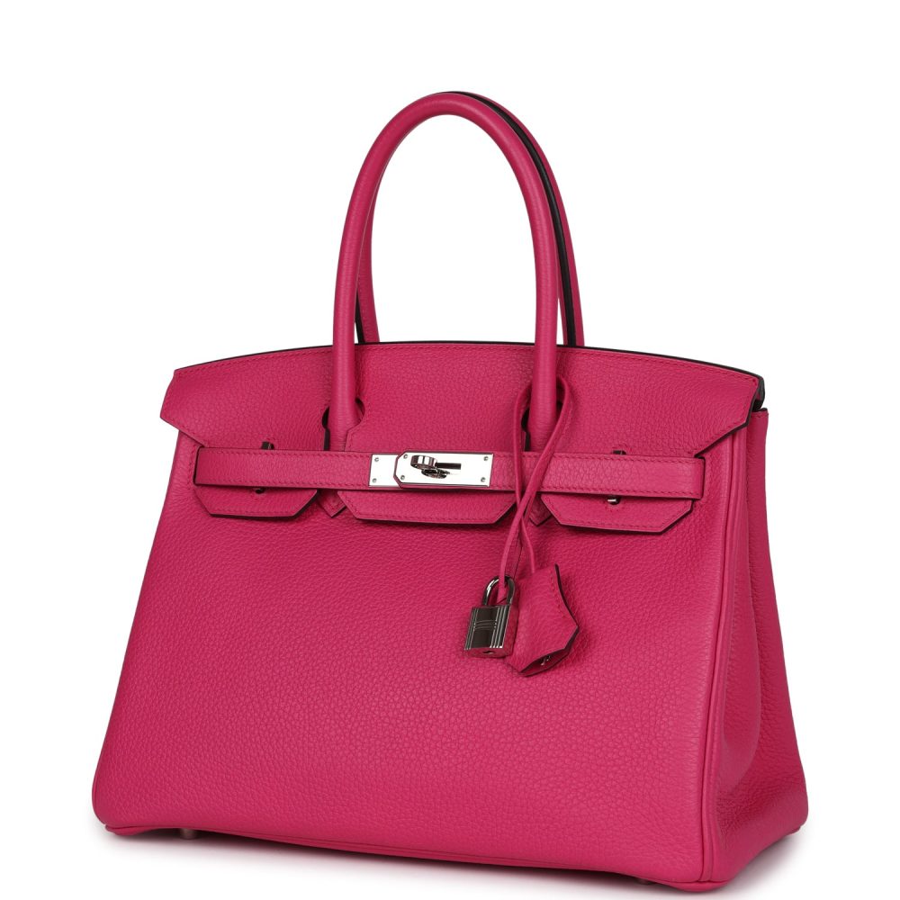 Pre-owned Hermes Birkin 30 Rose Shocking Clemence Palladium Hardware - Image 5