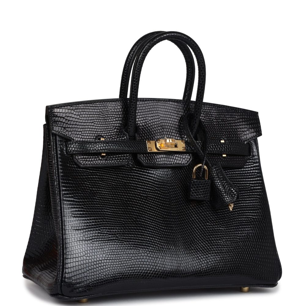 Hermes Birkin 25 Black Shiny Varanus Niloticus Lizard Gold Hardware - Image 2