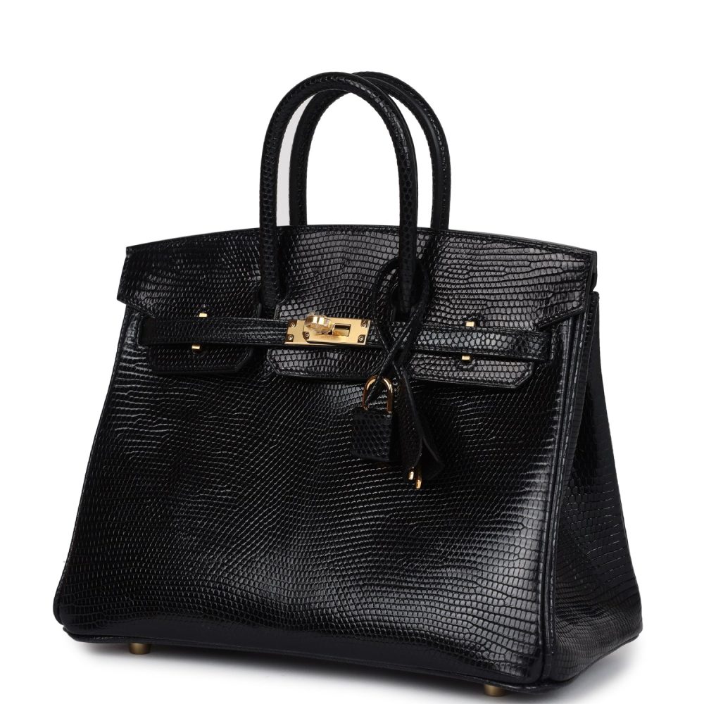 Hermes Birkin 25 Black Shiny Varanus Niloticus Lizard Gold Hardware - Image 5