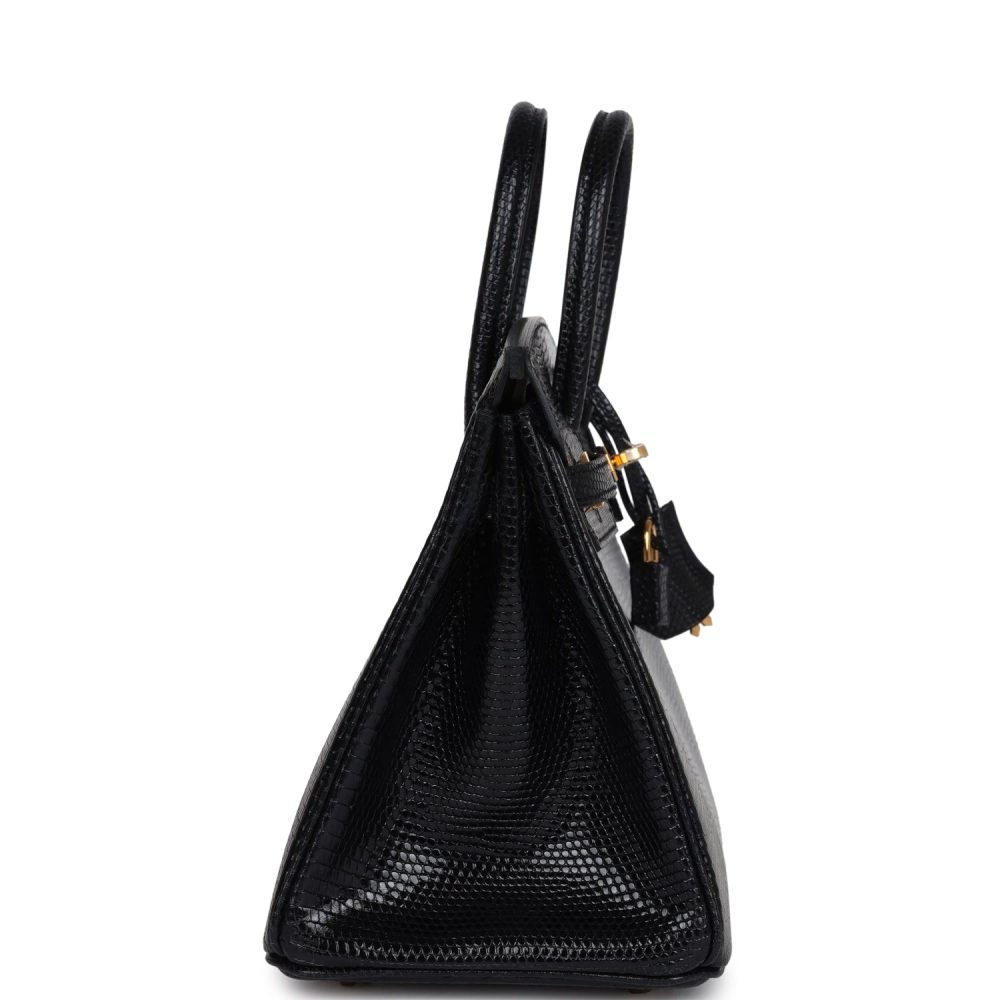 Hermes Birkin 25 Black Shiny Varanus Niloticus Lizard Gold Hardware - Image 3