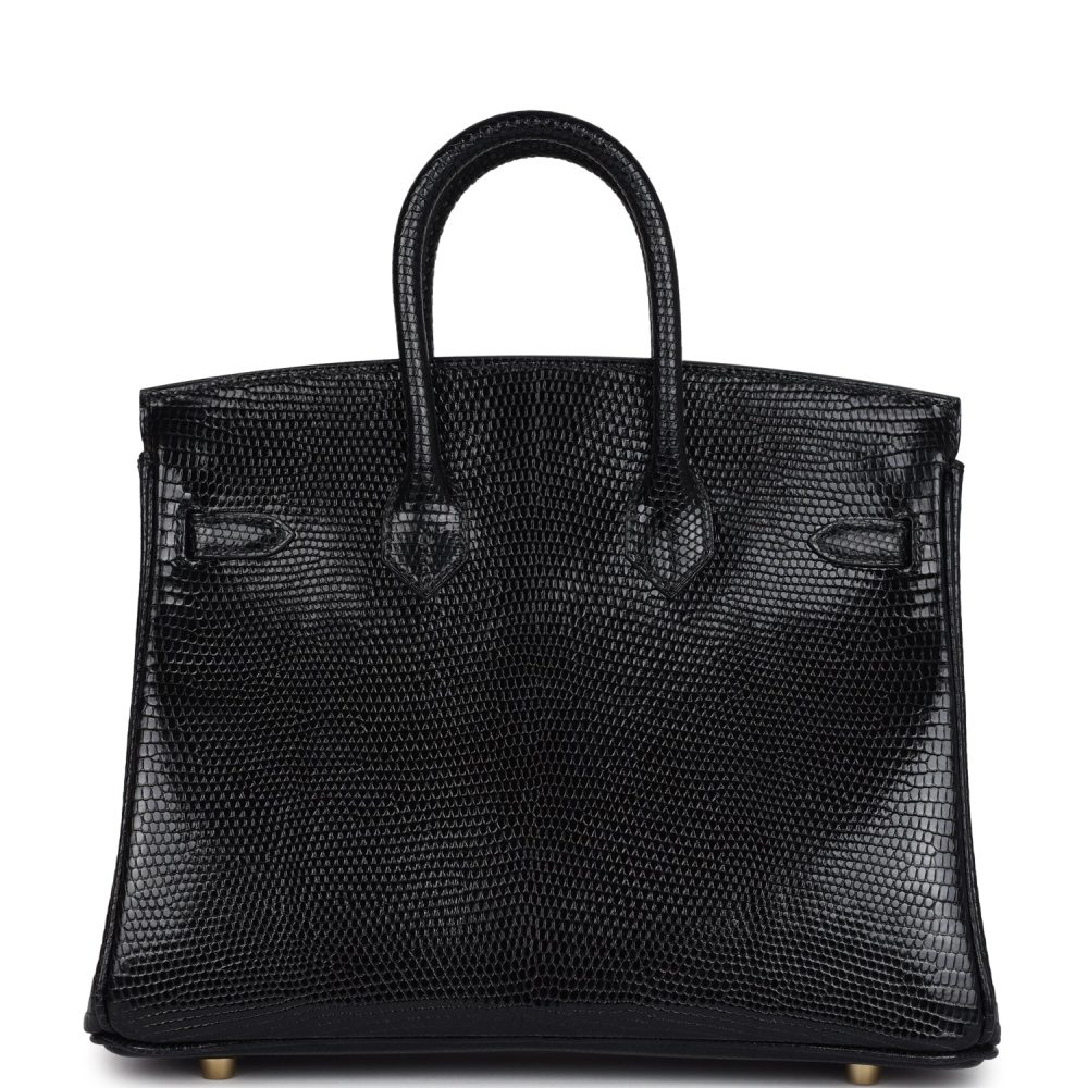 Hermes Birkin 25 Black Shiny Varanus Niloticus Lizard Gold Hardware - Image 4