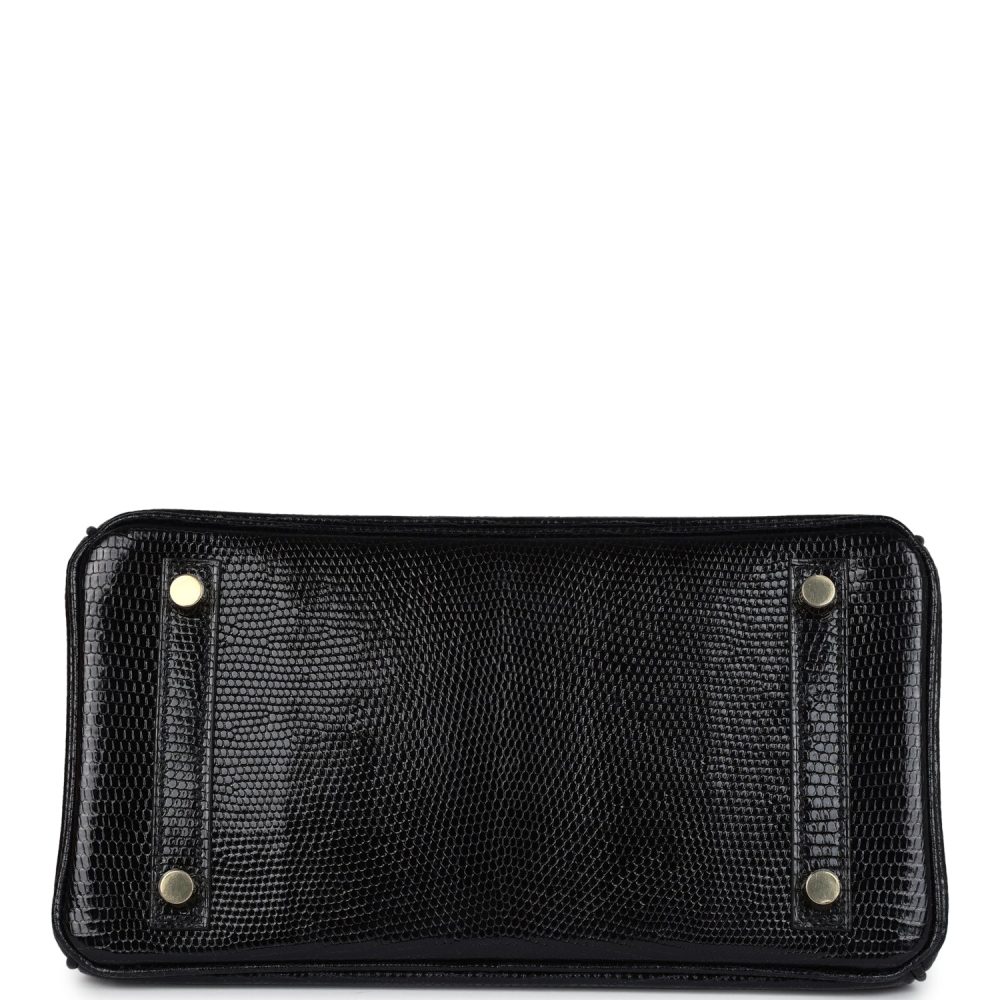 Hermes Birkin 25 Black Shiny Varanus Niloticus Lizard Gold Hardware - Image 6