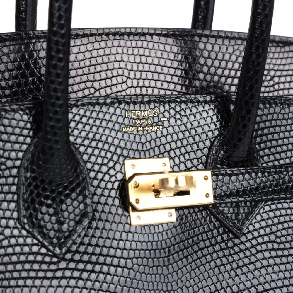 Hermes Birkin 25 Black Shiny Varanus Niloticus Lizard Gold Hardware - Image 7