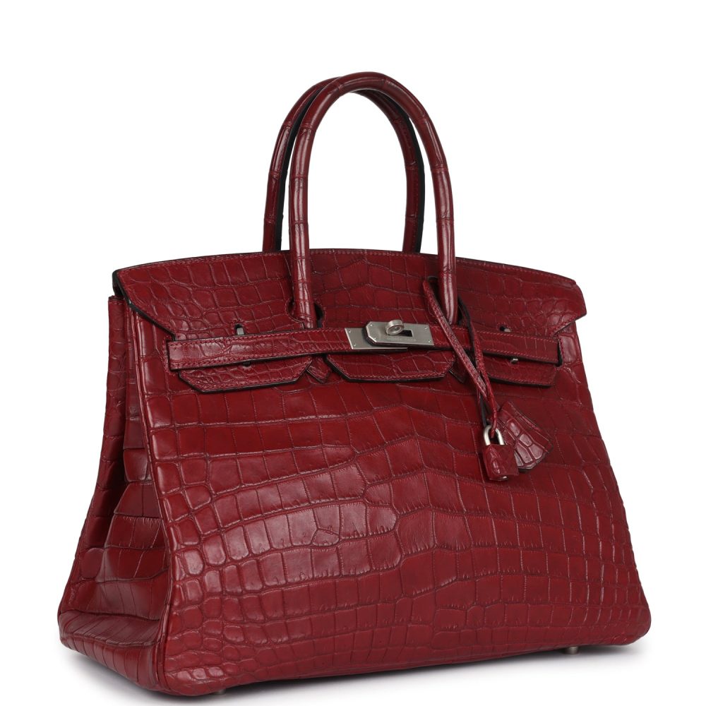 Vintage Hermes Travel Birkin 35 Rouge H Niloticus Crocodile Brushed Palladium Hardware - Image 2