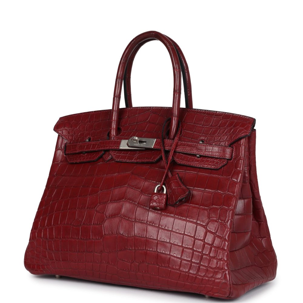 Vintage Hermes Travel Birkin 35 Rouge H Niloticus Crocodile Brushed Palladium Hardware - Image 5