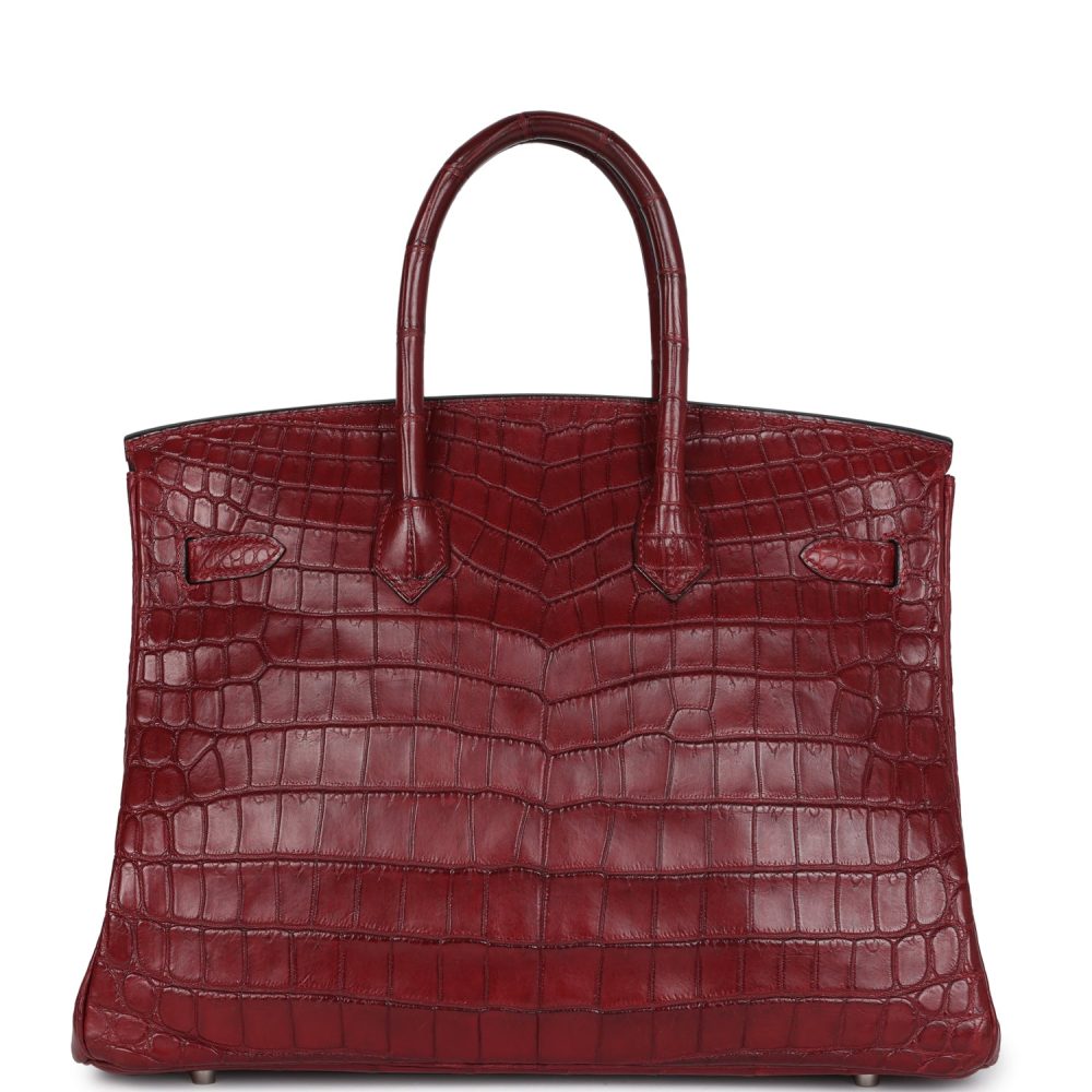 Vintage Hermes Travel Birkin 35 Rouge H Niloticus Crocodile Brushed Palladium Hardware - Image 4