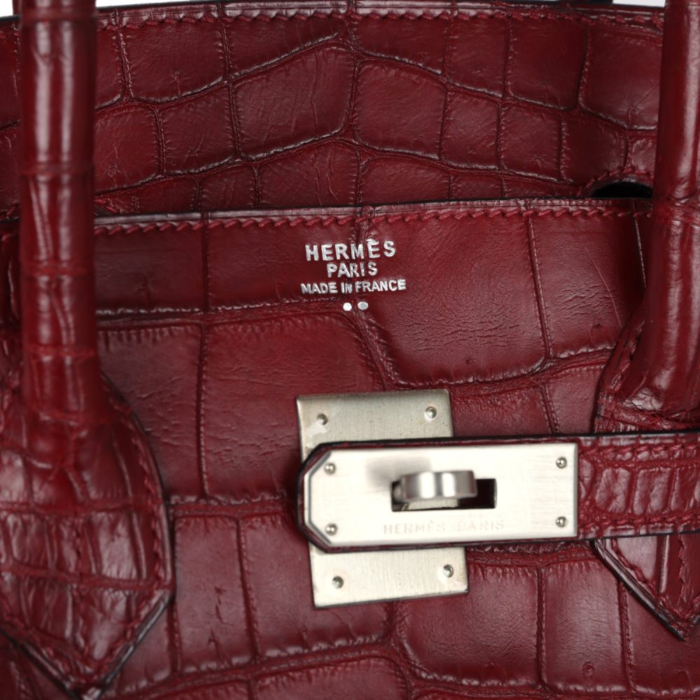 Vintage Hermes Travel Birkin 35 Rouge H Niloticus Crocodile Brushed Palladium Hardware - Image 7