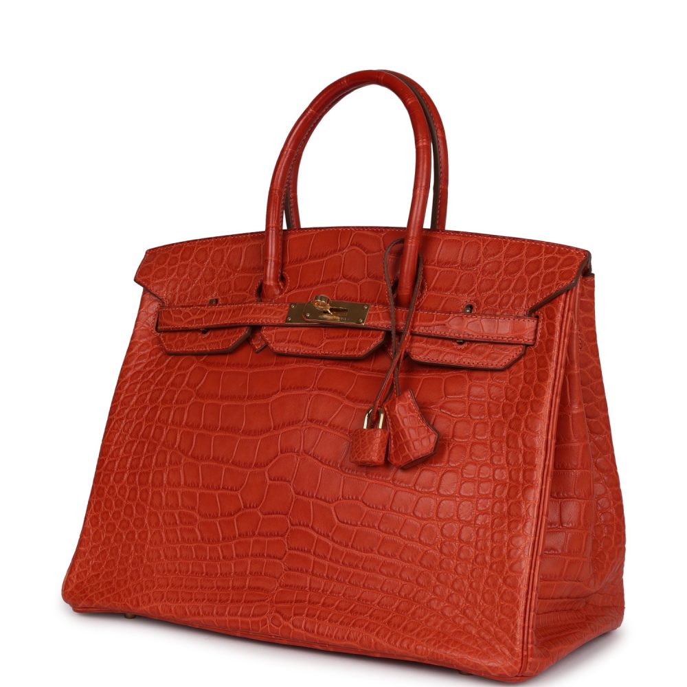 Pre-owned Hermes Birkin 35 Sanguine Matte Alligator Gold Hardware - Image 5