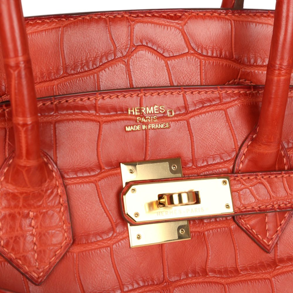 Pre-owned Hermes Birkin 35 Sanguine Matte Alligator Gold Hardware - Image 7